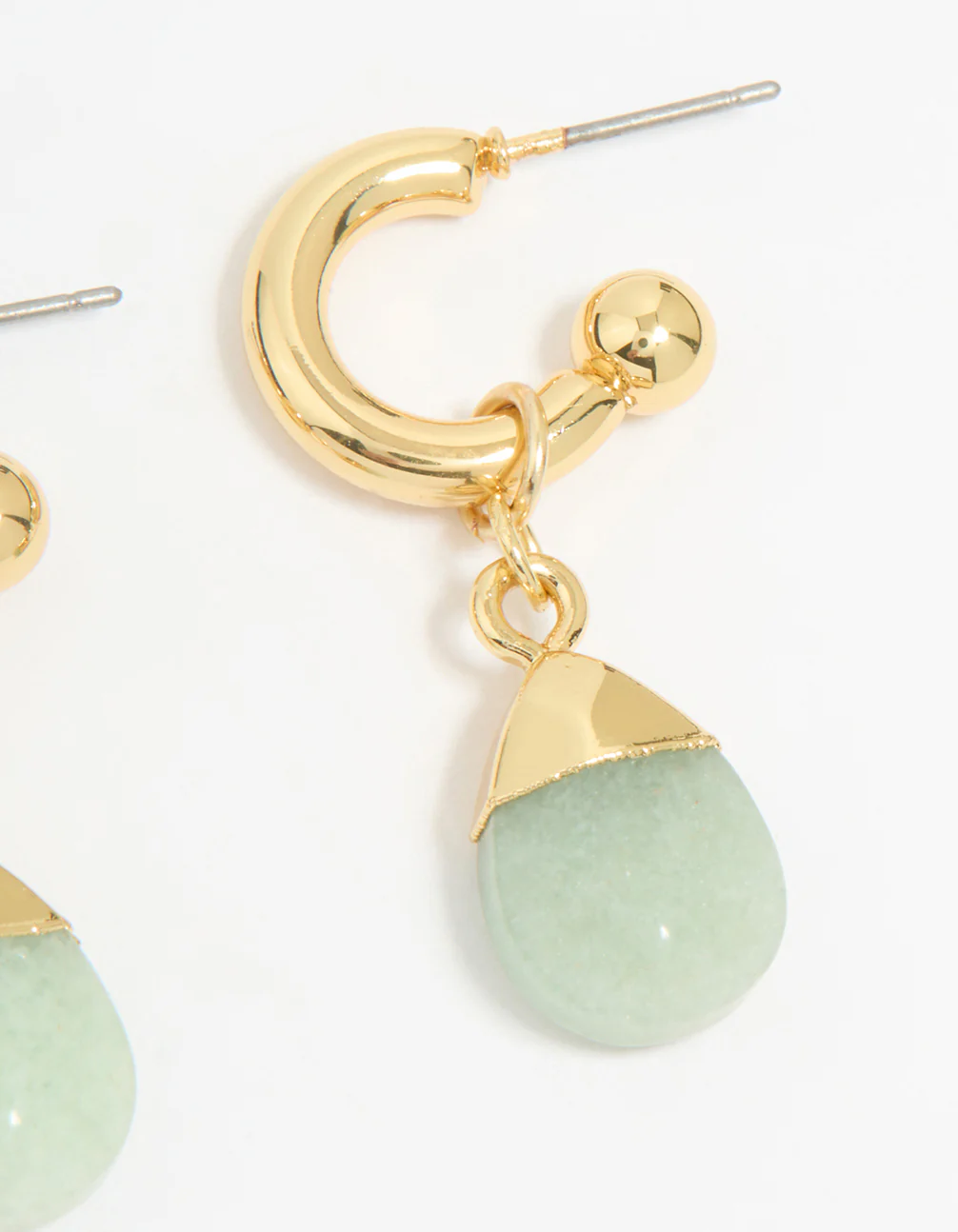 Gold Plated Green Semi Precious Stone Oval Hoop Earrings - Image 3