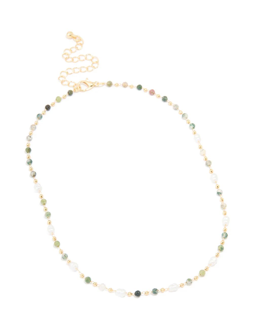 Gold Plated Green Semi Precious Stone & Pearl Necklace - Image 4