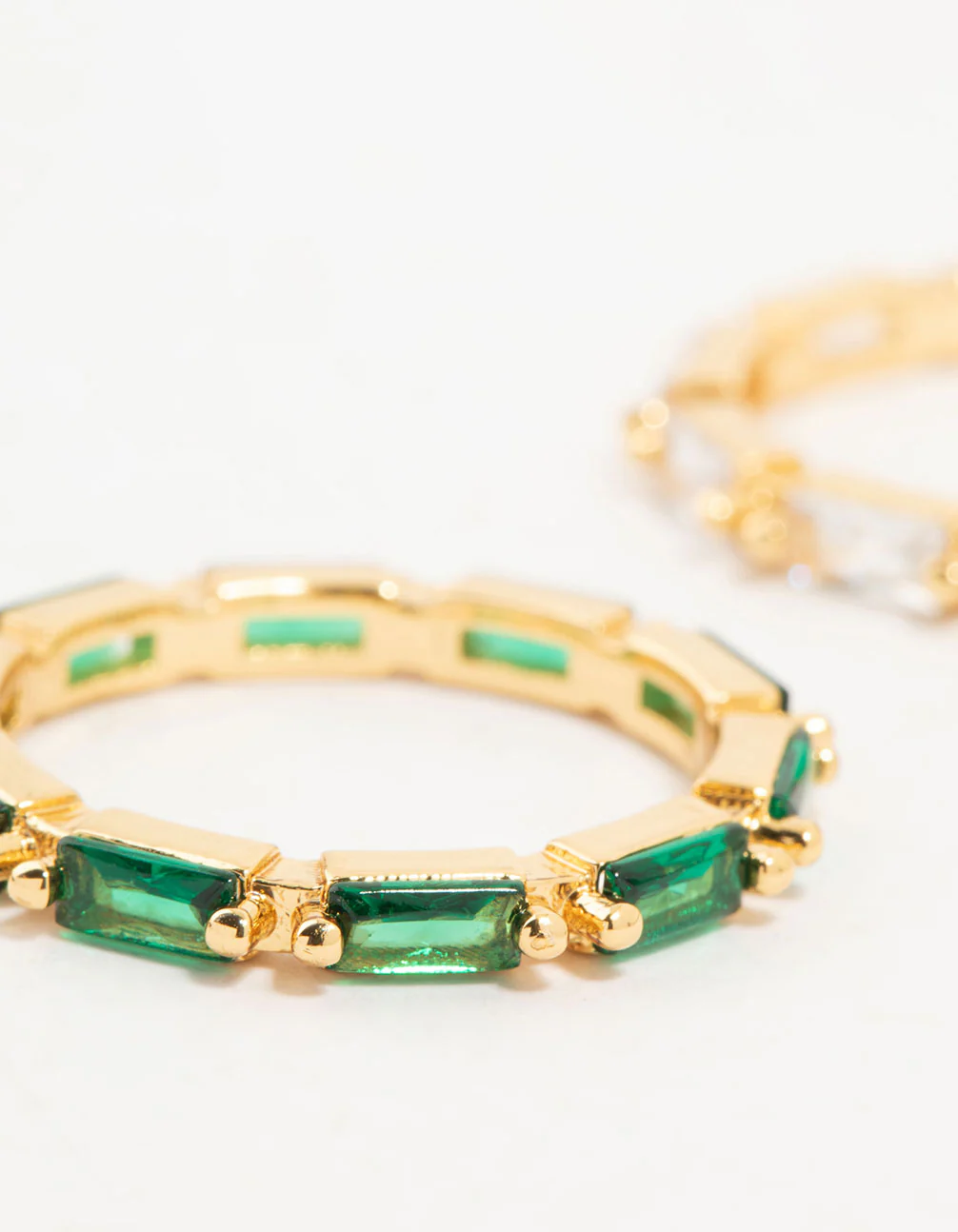 Gold Plated Green & Silver Baguette Stacking Rings 2-Pack - Image 2