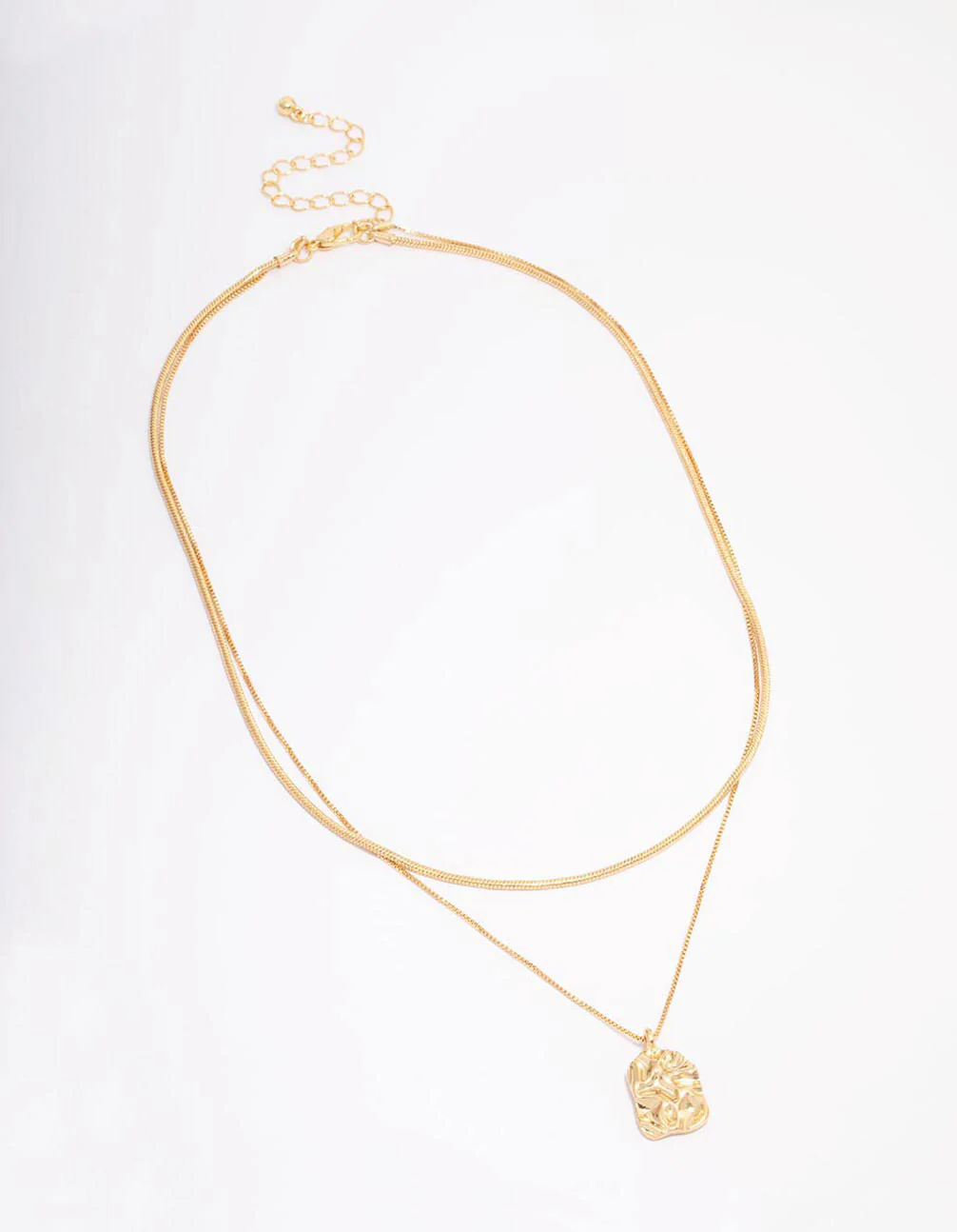 Gold Plated Hammered Rectangular Layered Necklace - Image 2