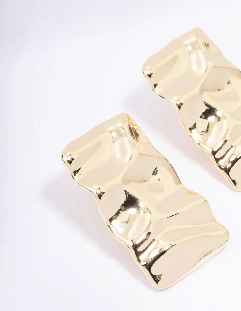 Gold Plated Hammered Rectangular Stud Earrings - Image 2