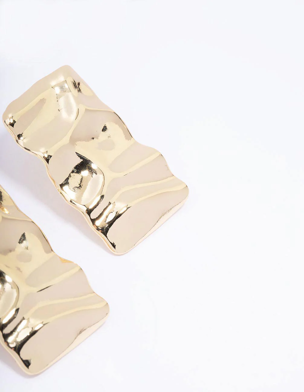 Gold Plated Hammered Rectangular Stud Earrings - Image 3