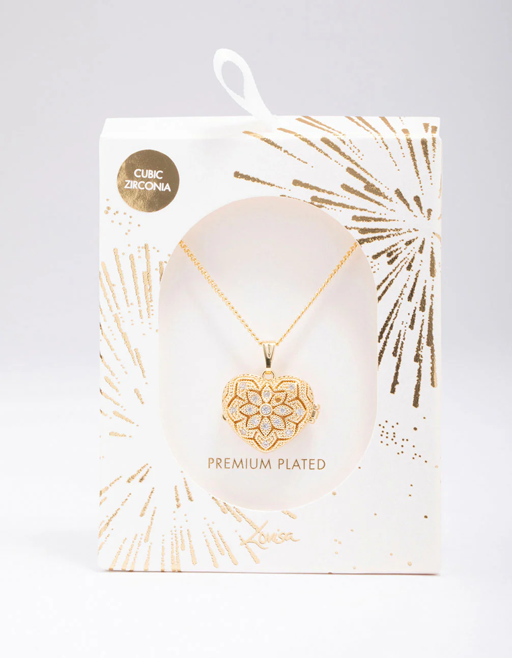 Gold Plated Heart Locket Cubic Zirconia Pendant Necklace - Image 2