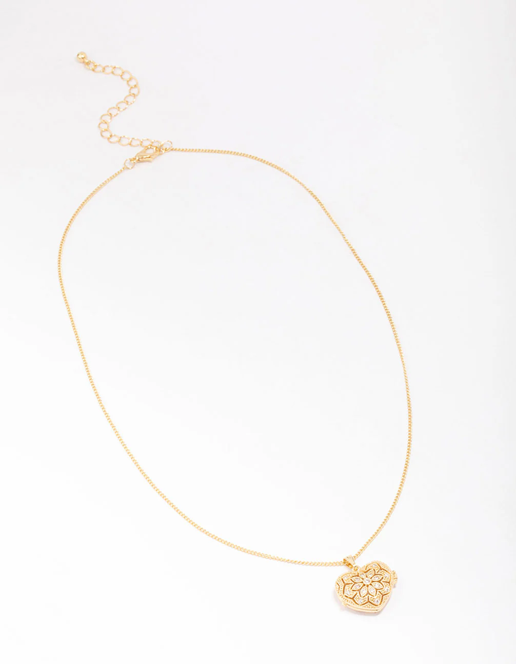 Gold Plated Heart Locket Cubic Zirconia Pendant Necklace - Image 3