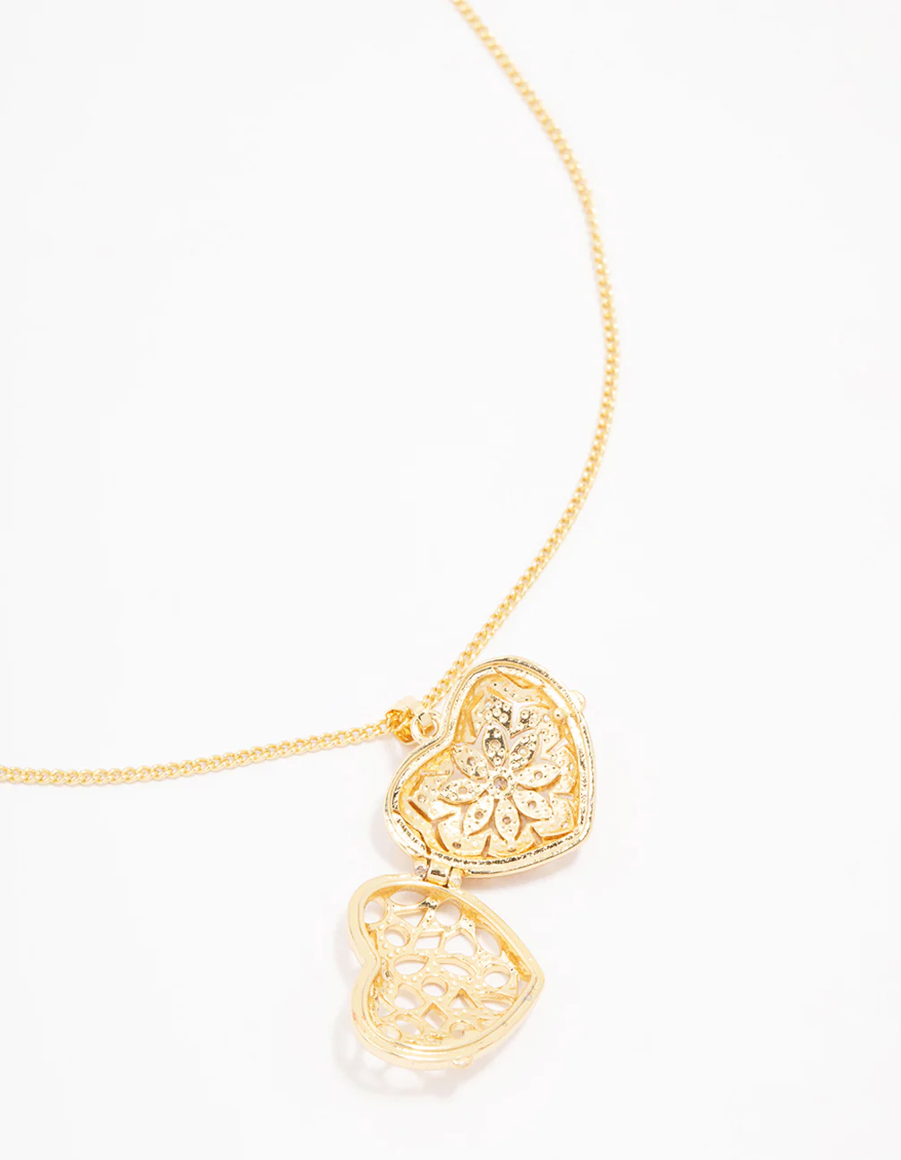 Gold Plated Heart Locket Cubic Zirconia Pendant Necklace - Image 4