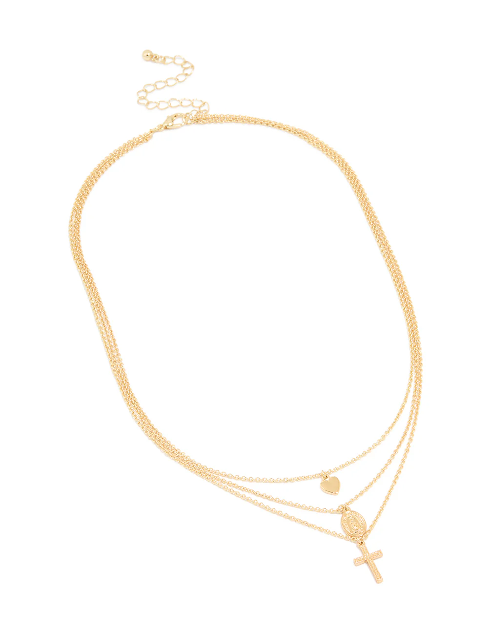 Gold Plated Heart Oval Cross Layered Necklace - Image 2