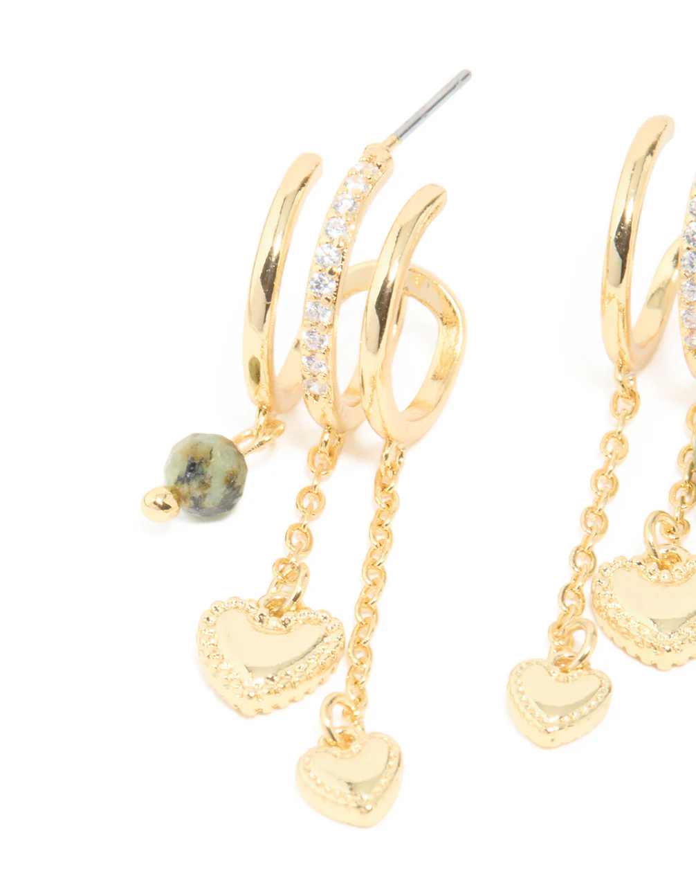 Gold Plated Heart & Semi Precious Stone Chain Hoop Earrings - Image 3
