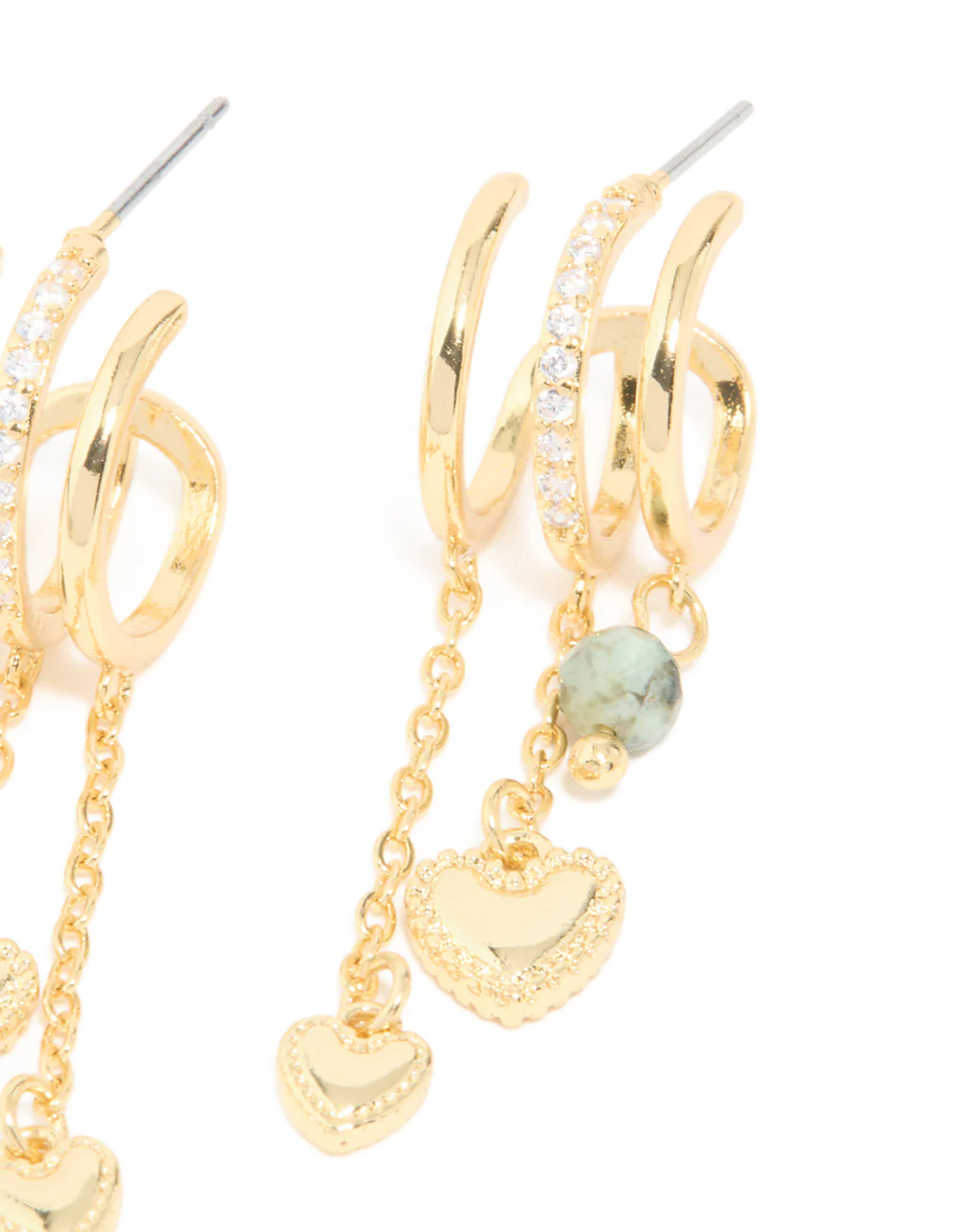 Gold Plated Heart & Semi Precious Stone Chain Hoop Earrings - Image 5