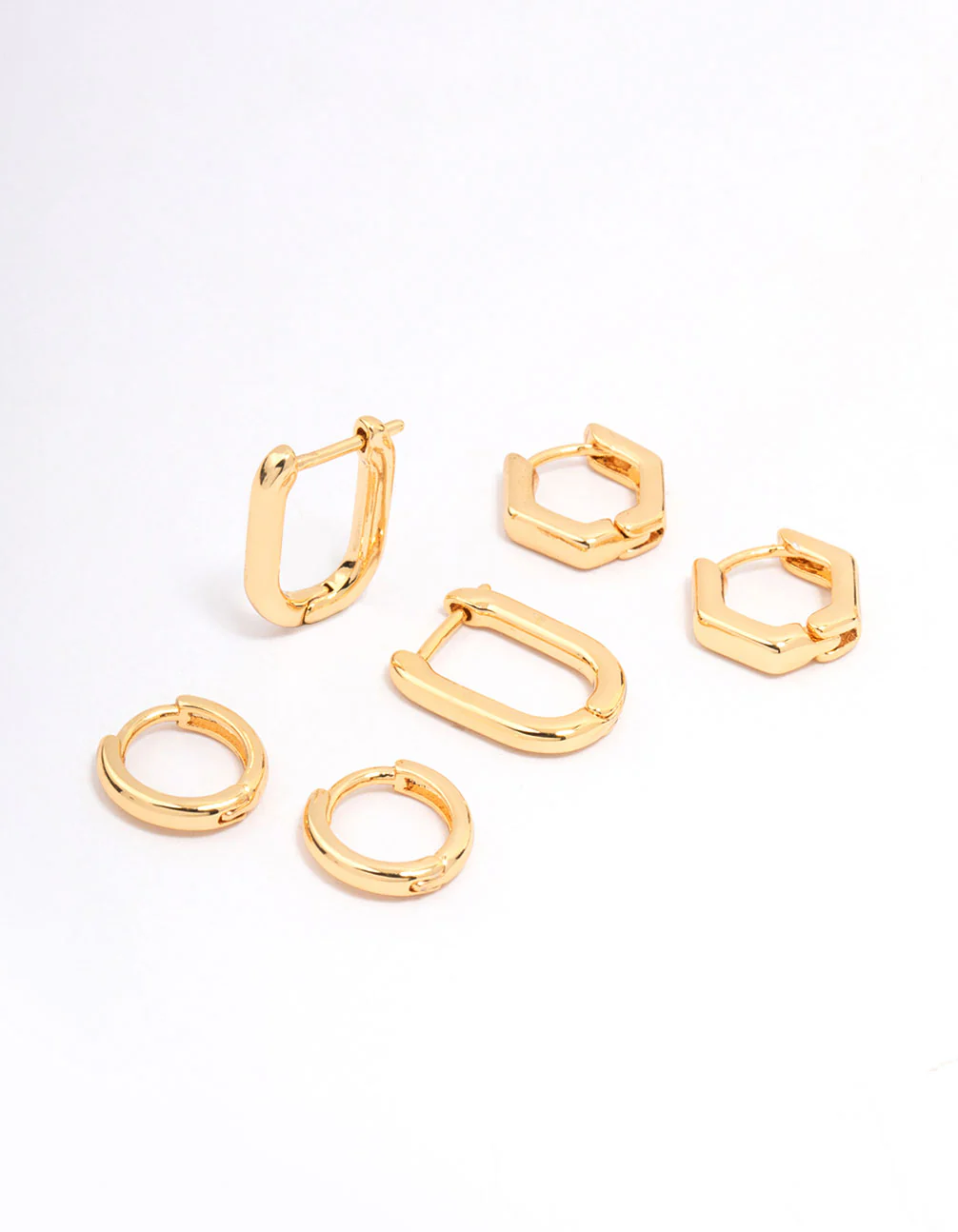 Gold Plated Hexagon Hoop Earring 3-Pack
