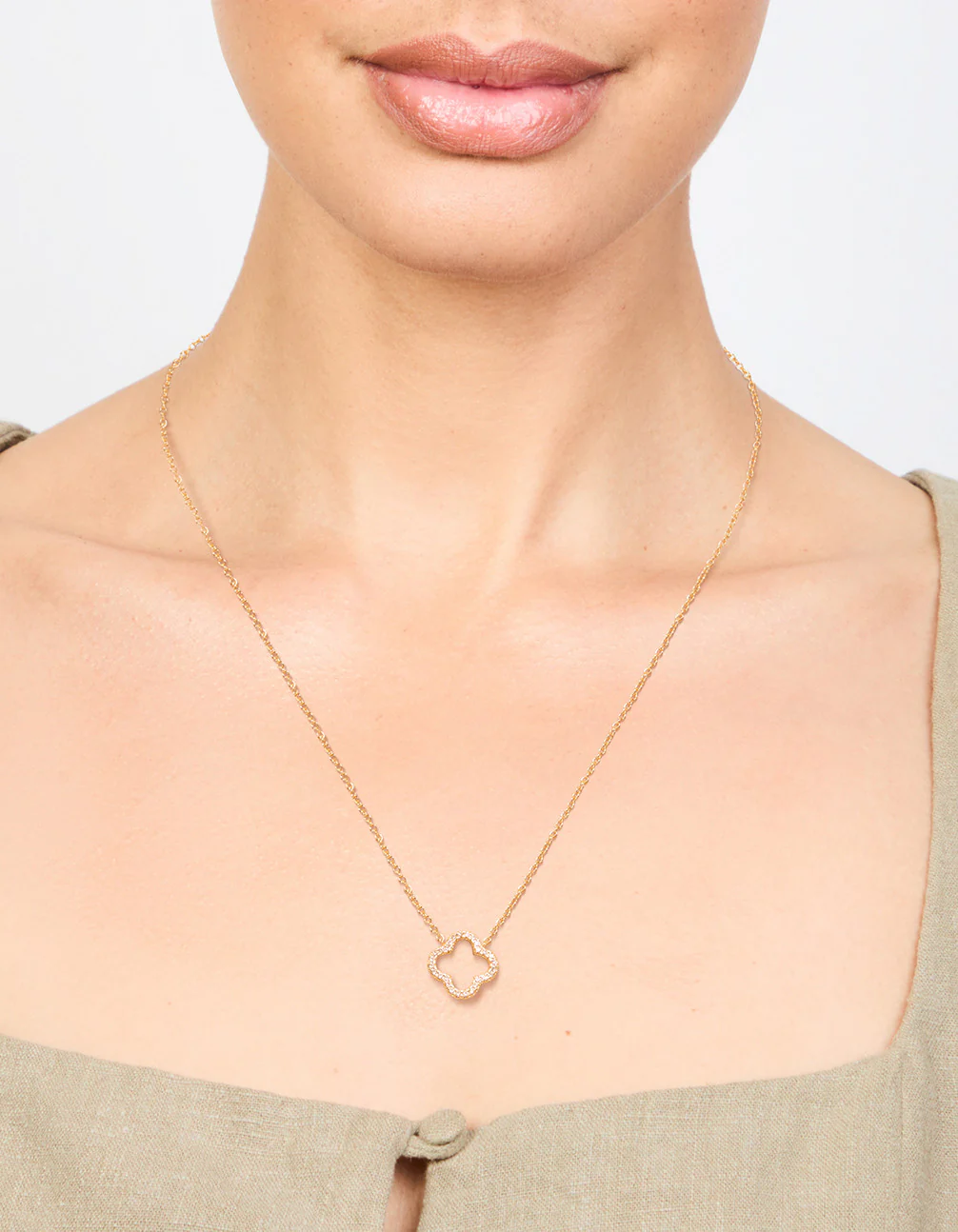 Gold Plated Brass Cubic Zirconia Hollow Flower Necklace - Image 2