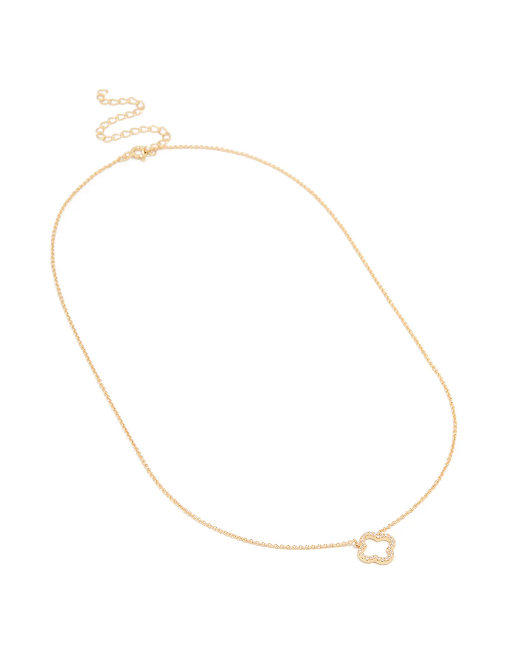 Gold Plated Brass Cubic Zirconia Hollow Flower Necklace - Image 4
