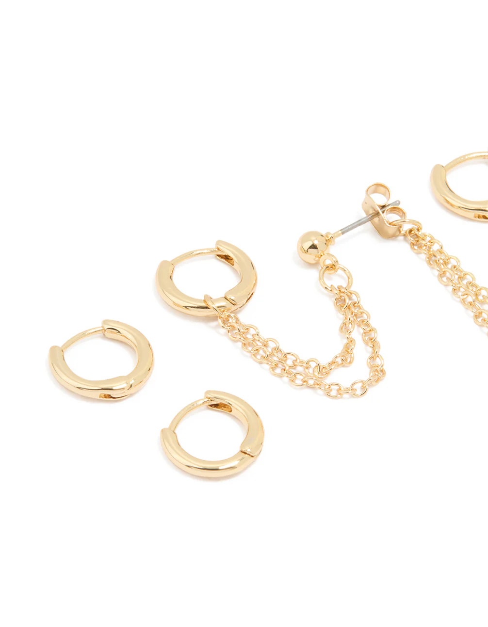 Gold Plated Huggie & Chain Earrings 3-Pack - Image 2