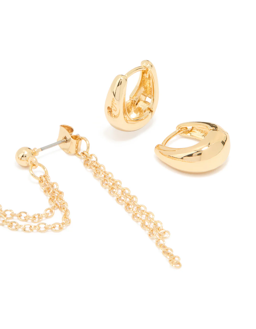 Gold Plated Huggie & Chain Earrings 3-Pack - Image 3