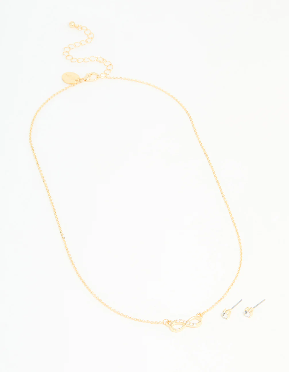 Gold Plated Infinity Pendant Necklace & Earrings Set - Image 2