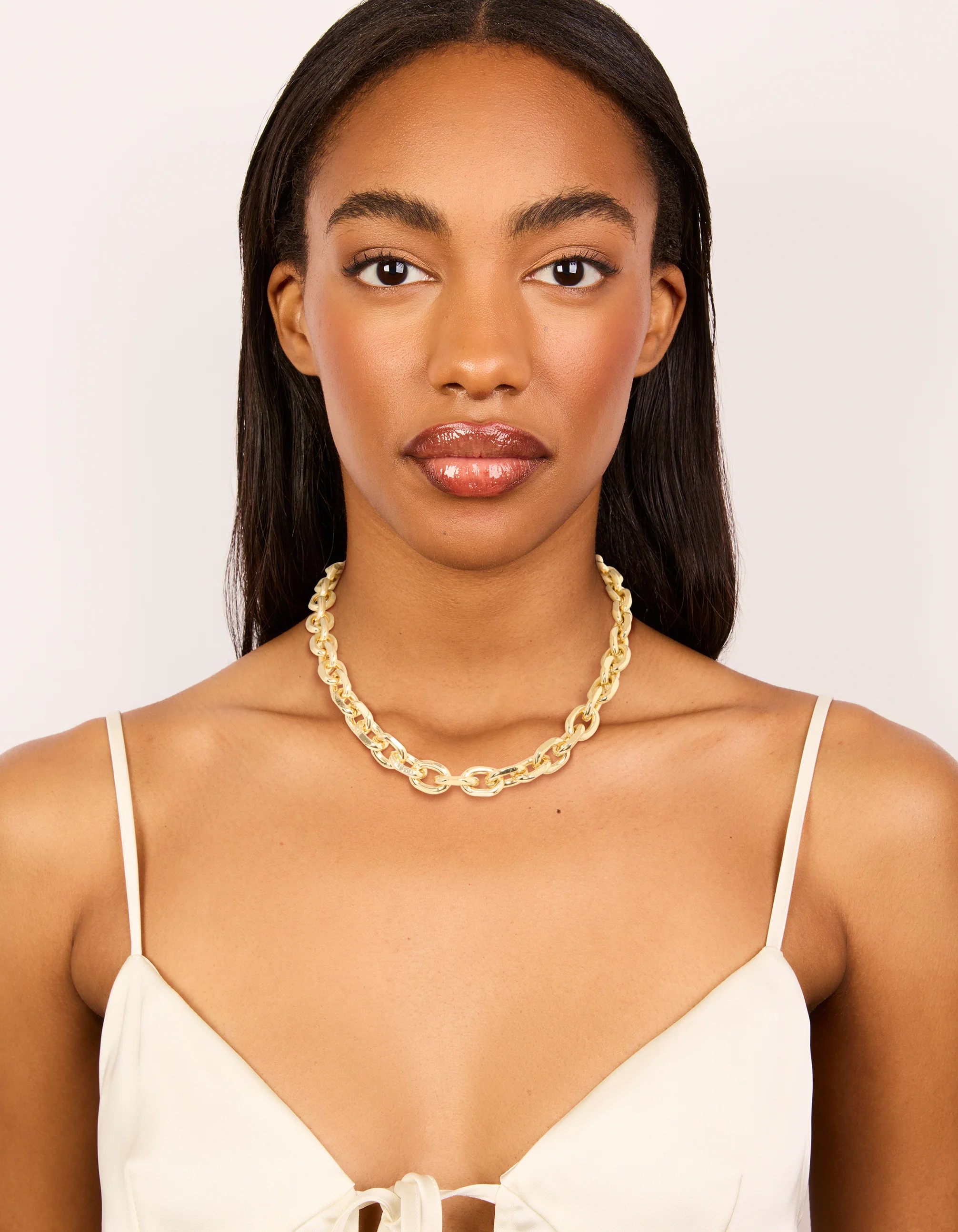Gold Plated Large Circle Link Chain Necklace - Image 3