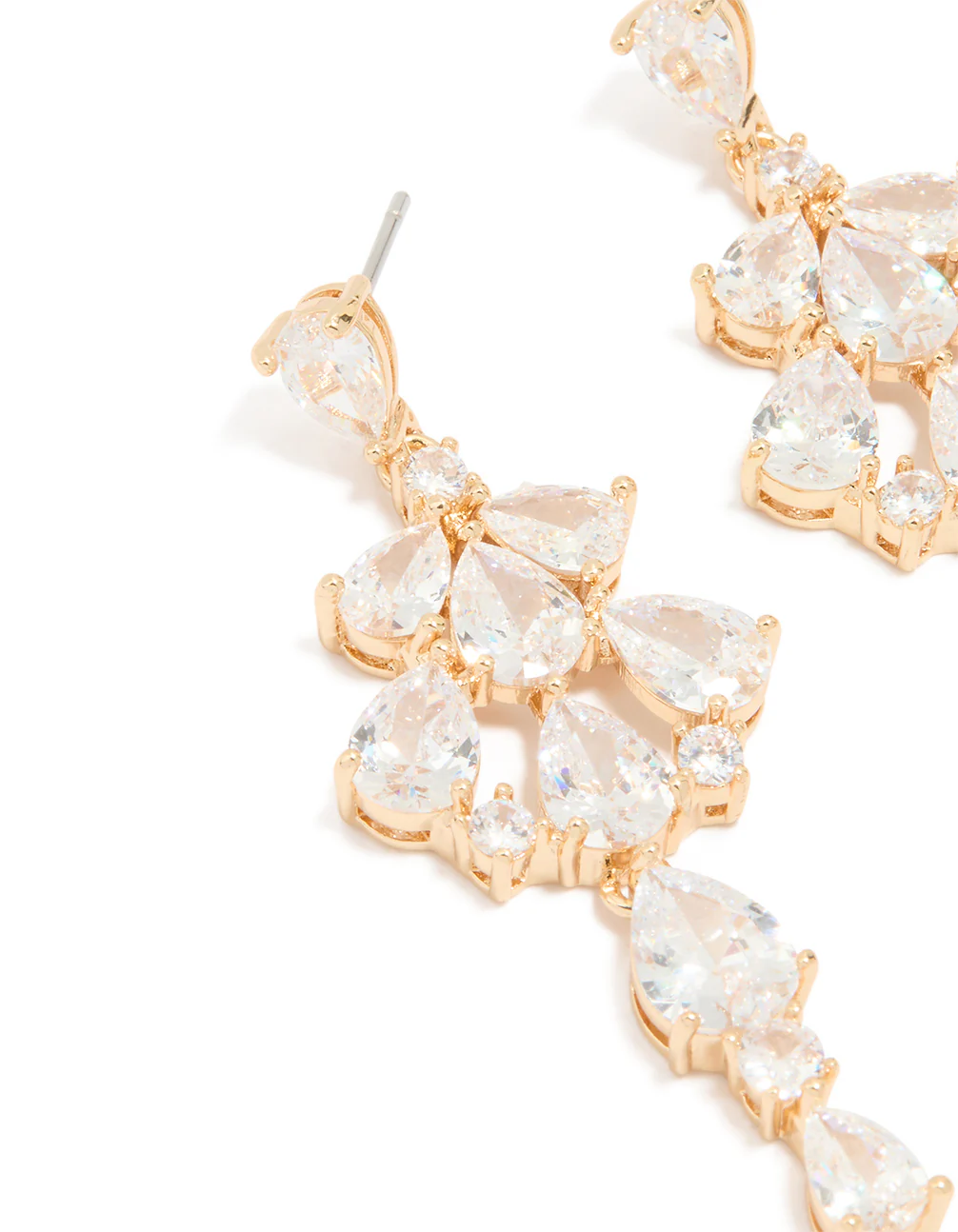 Gold Plated Large Multi Cubic Zirconia Pear Drop Earrings - Image 2