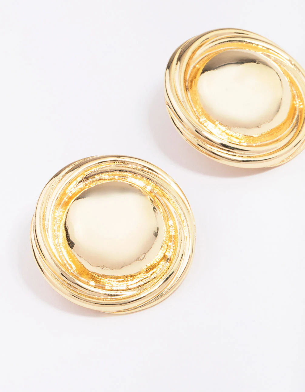 Gold Plated Large Round Twisted Stud Earrings - Image 2