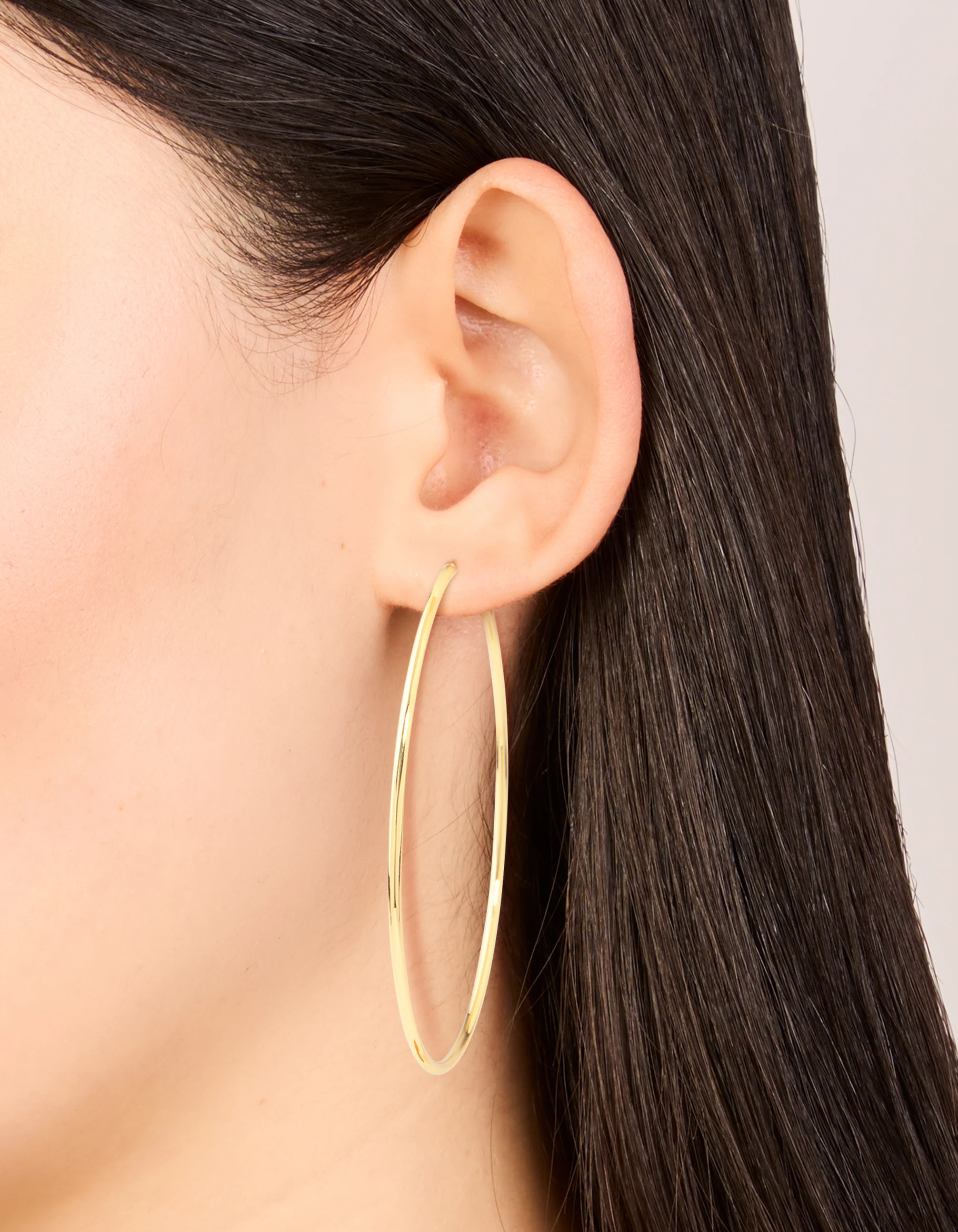 Gold Plated Large Thin Hoop Earrings - Image 2
