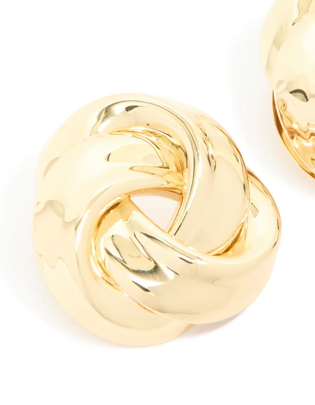 Gold Plated Large Woven Knot Stud Earrings - Image 3