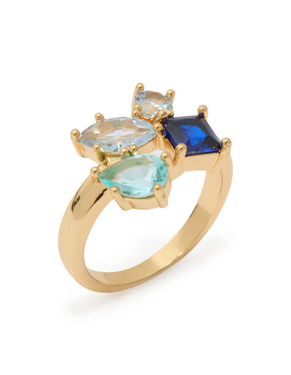Gold Plated Light & Dark Blue Cubic Zirconia Cluster Ring - Image 4