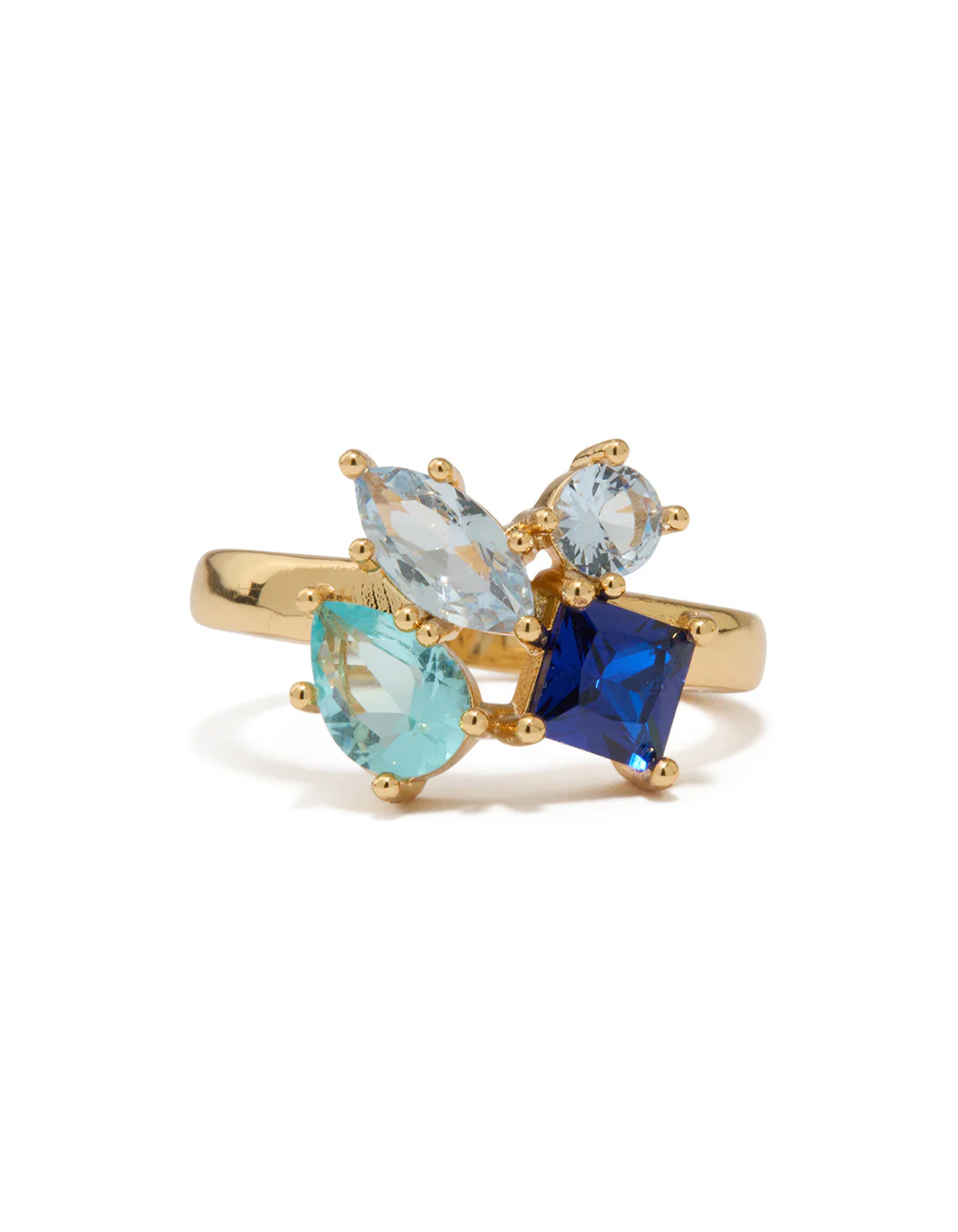 Gold Plated Light & Dark Blue Cubic Zirconia Cluster Ring - Image 5