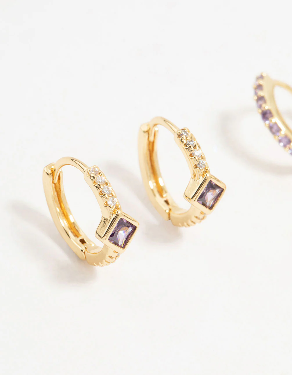 Gold Plated Lilac Cubic Zirconia Cross Huggie Earrings 2-Pack - Image 2