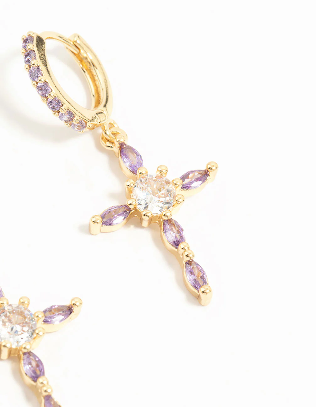 Gold Plated Lilac Cubic Zirconia Cross Huggie Earrings 2-Pack - Image 3
