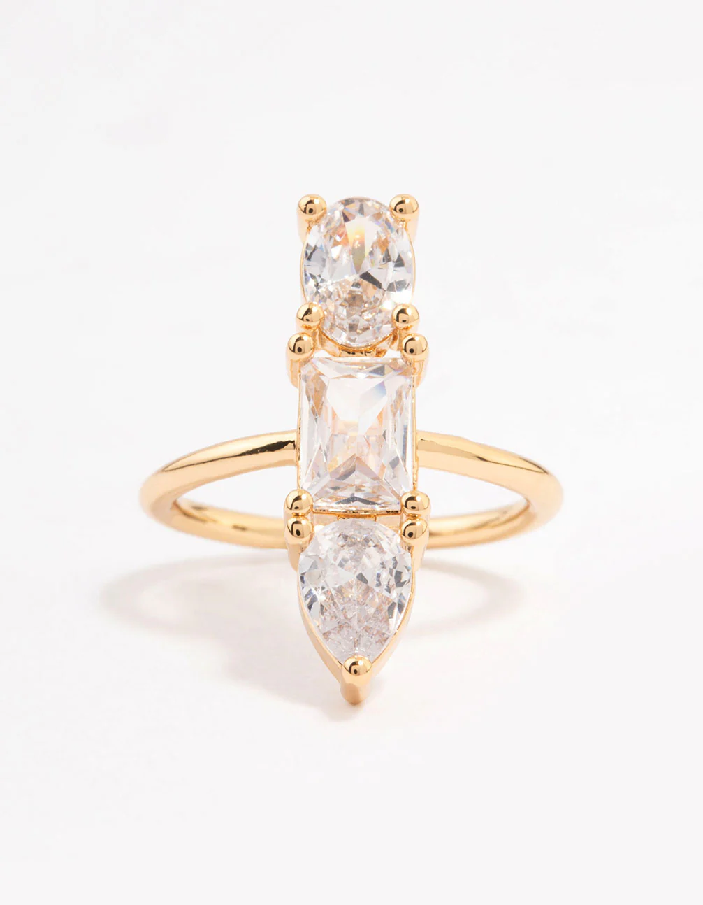 Gold Plated Linear Cubic Zirconia Row Ring - Image 3