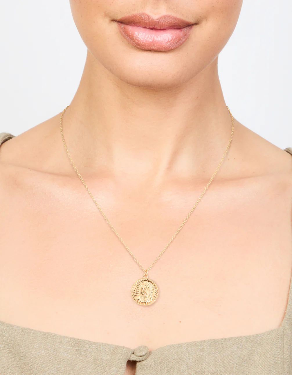 Gold Plated Mary Coin Pendant Necklace - Image 2