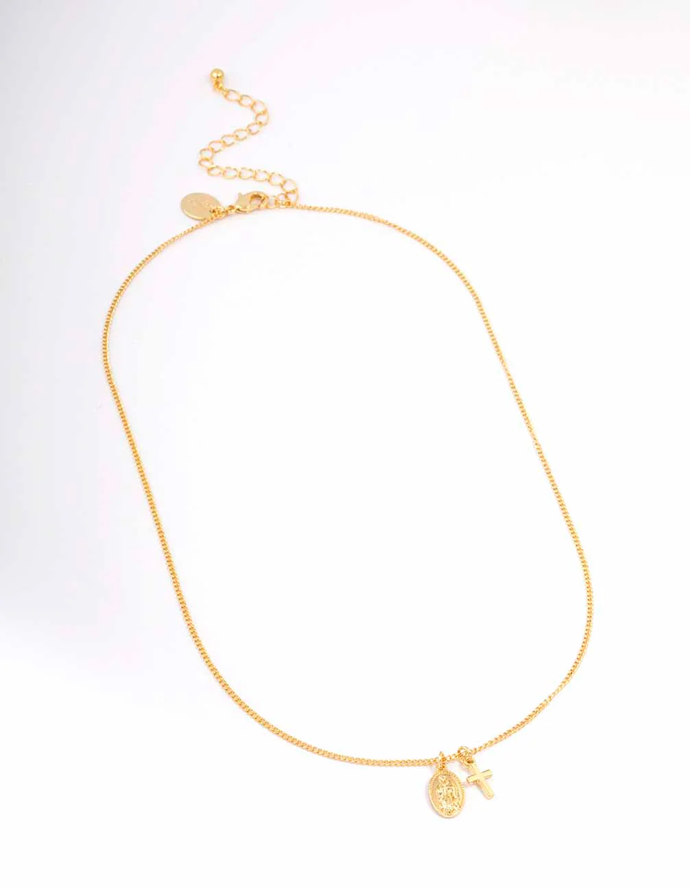 Gold Plated Mary Cross Charm Pendant Necklace - Image 2
