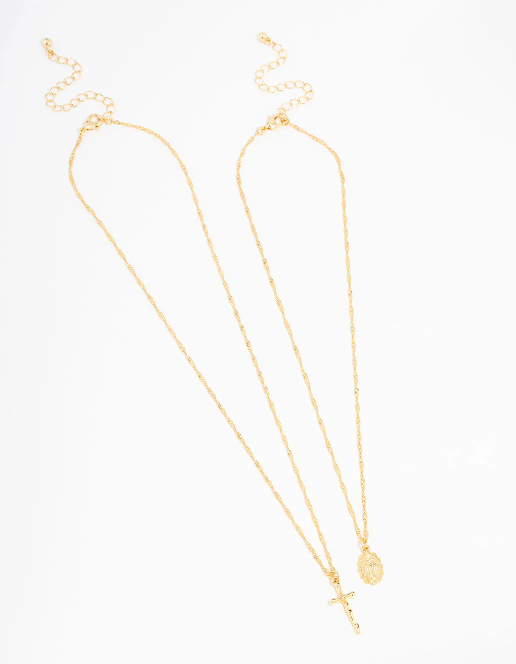 Gold Plated Mary Hammered Cross Necklace 2-Pack - Image 2