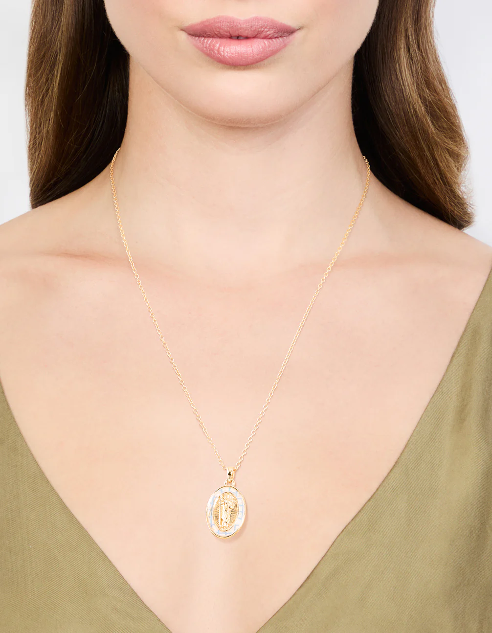Gold Plated Mary Pendant Necklace - Image 2