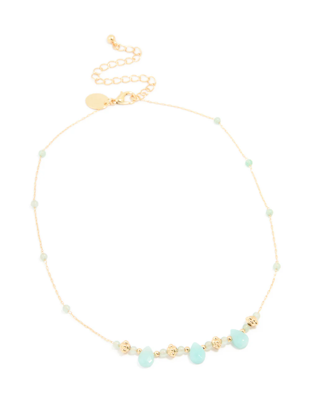 Gold Plated Mixed Blue Semi Precious Stone Teardrop Necklace - Image 4