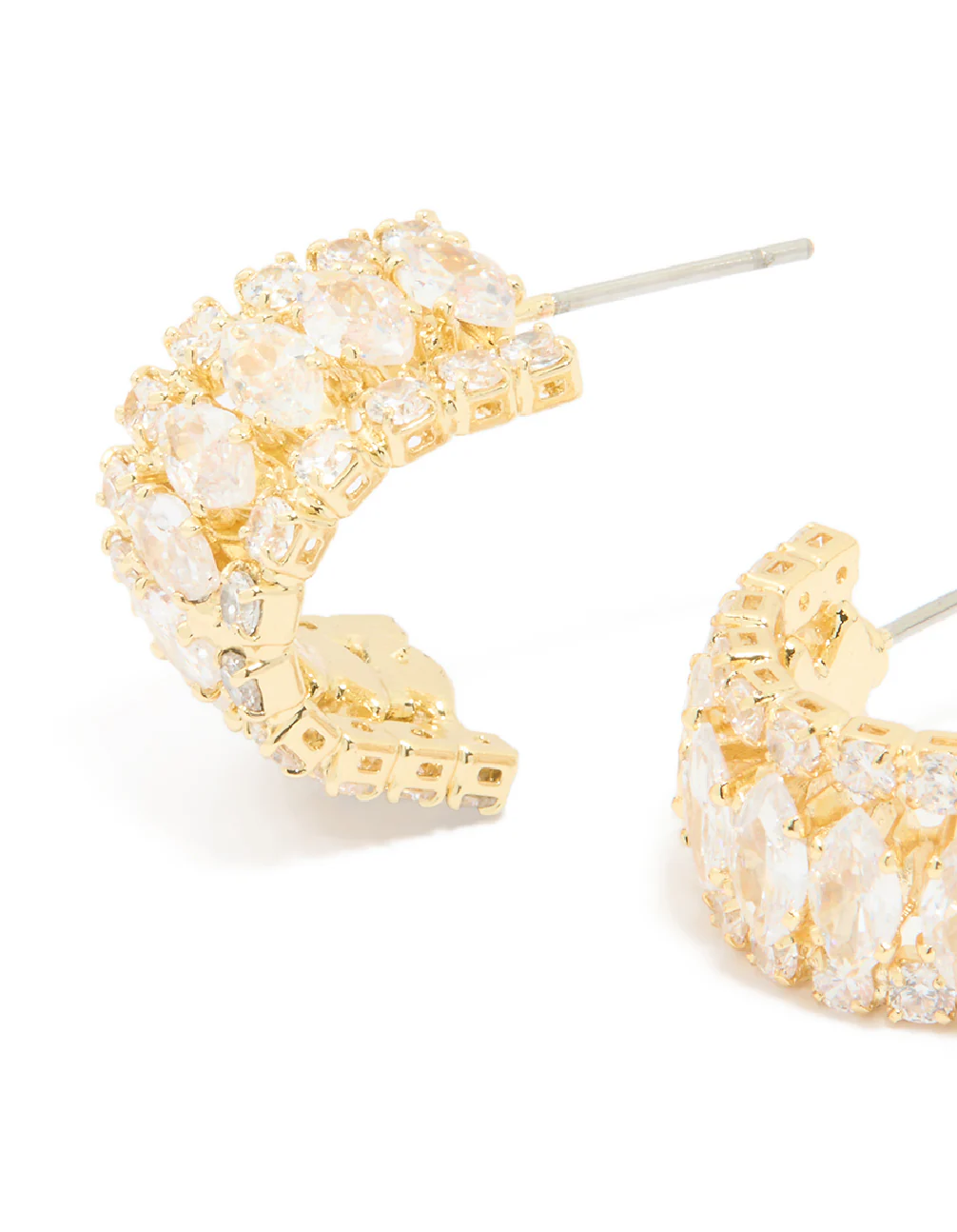 Gold Plated Mixed Cubic Zirconia Medium Hoop Earrings - Image 4