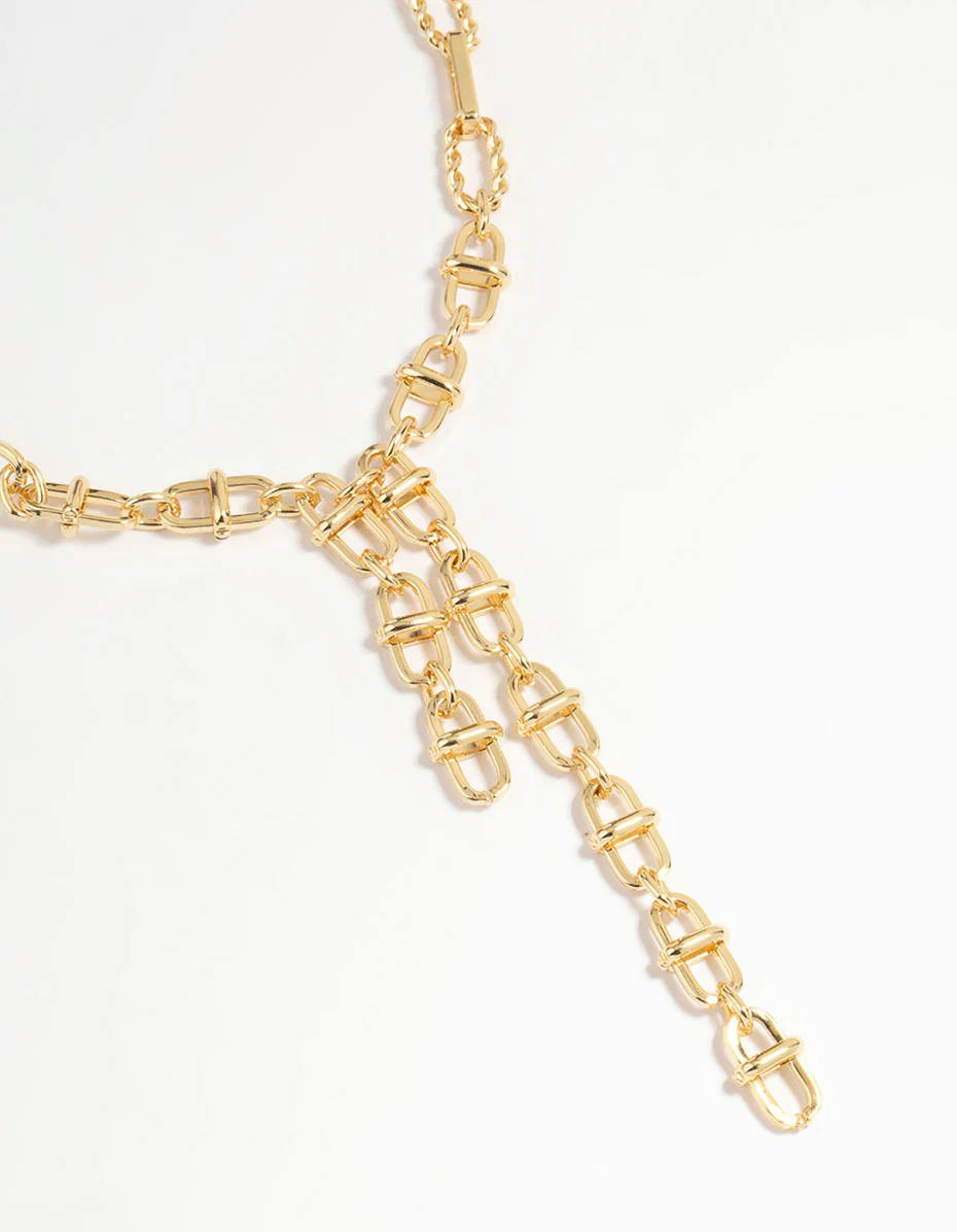 Gold Plated Mixed Link Y-Necklace