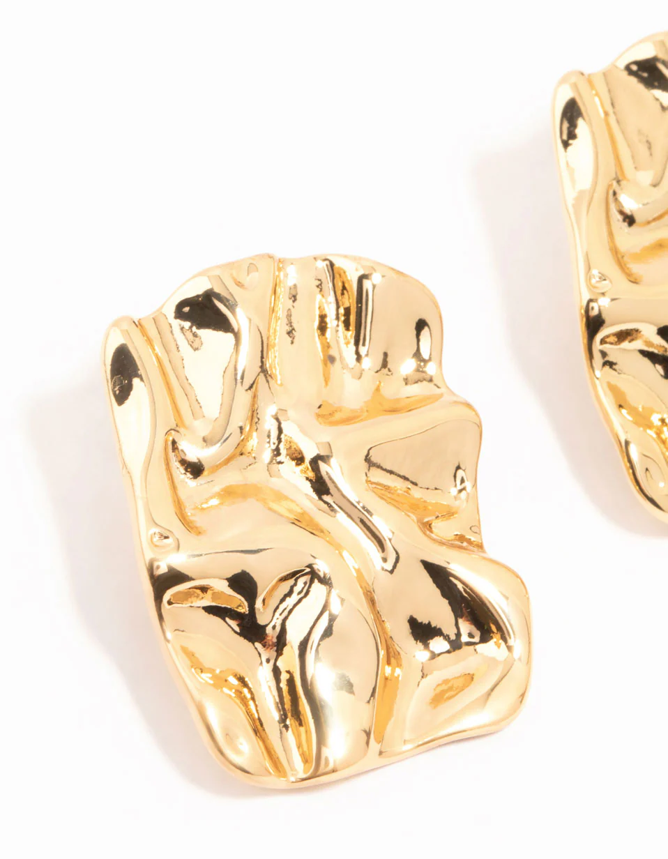 Gold Plated Molten Rectangle Stud Earrings - Image 2