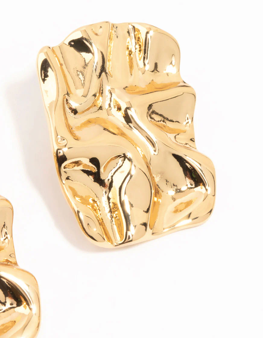 Gold Plated Molten Rectangle Stud Earrings - Image 3