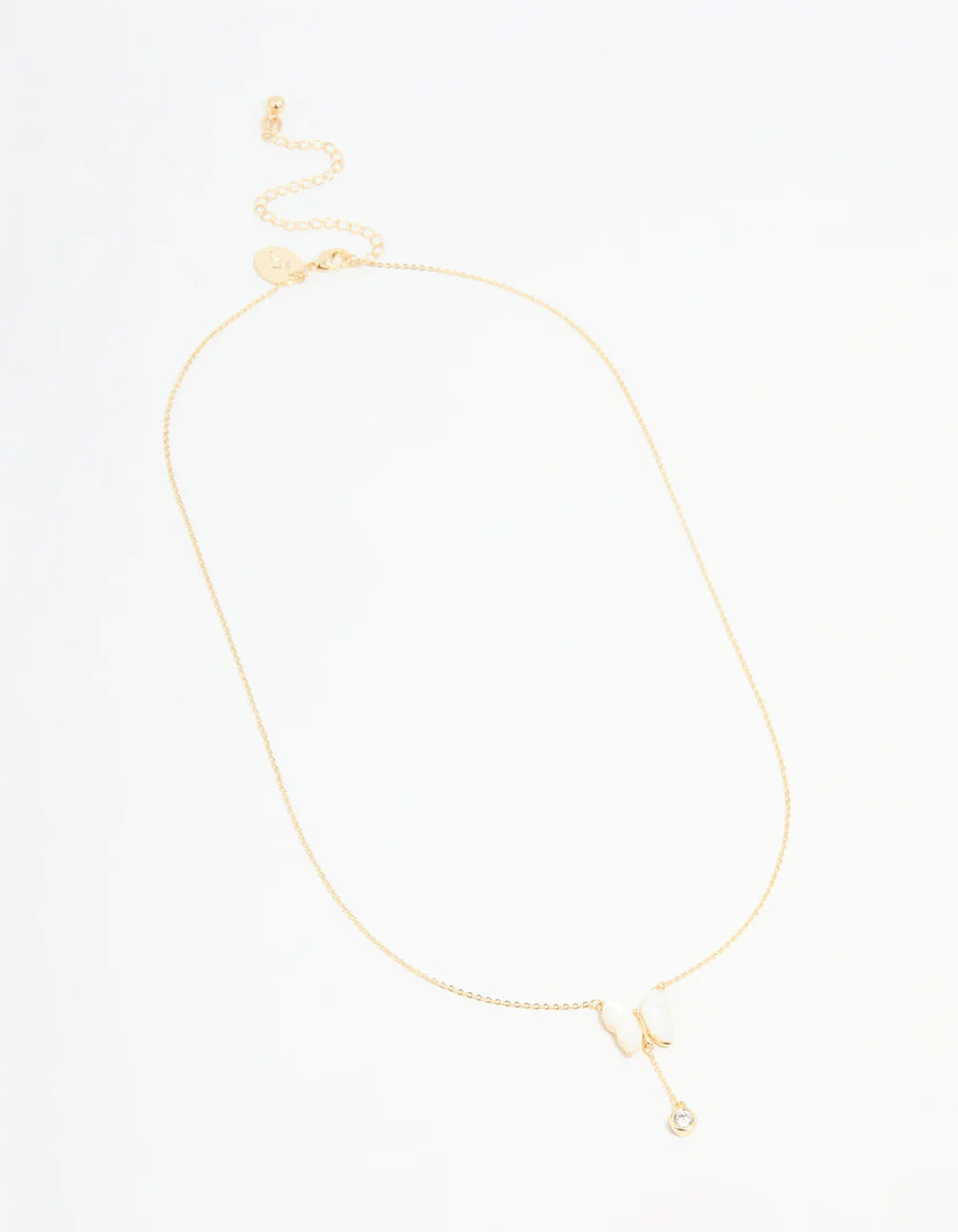 Gold Plated Mother Of Pearl & Cubic Zirconia Butterfly Y-Necklace - Image 4
