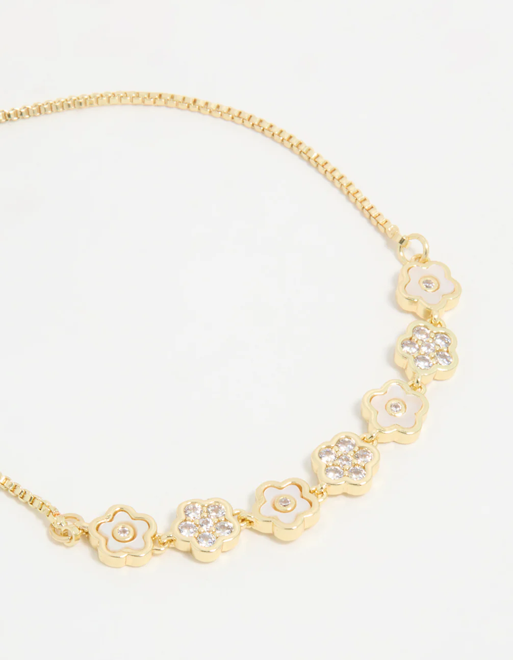 Gold Plated Multi Mini Flower Toggle Bracelet - Image 2