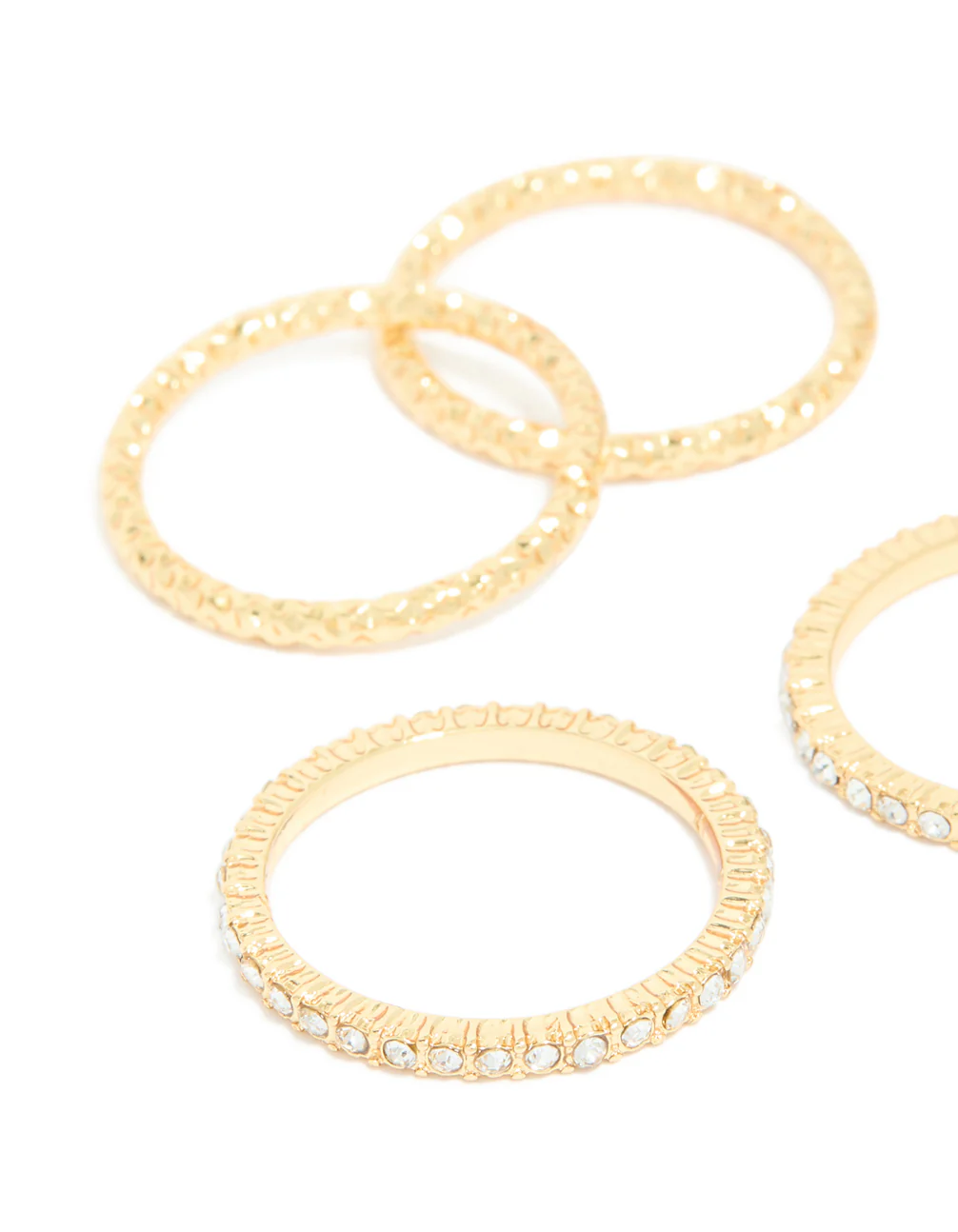 Gold Plated Multi Textured & Diamante Rings 6-Pack - Image 2