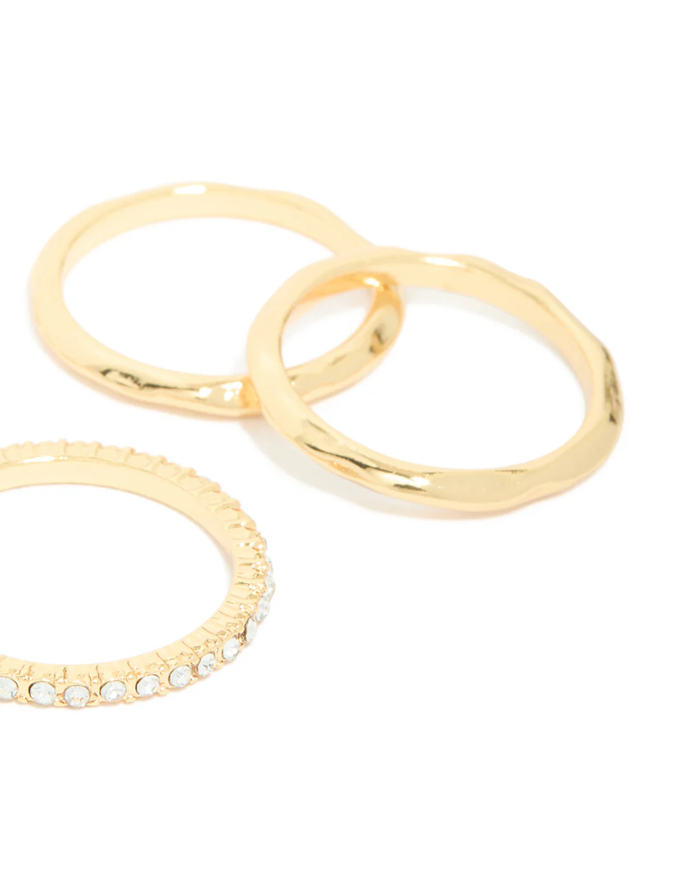 Gold Plated Multi Textured & Diamante Rings 6-Pack - Image 3