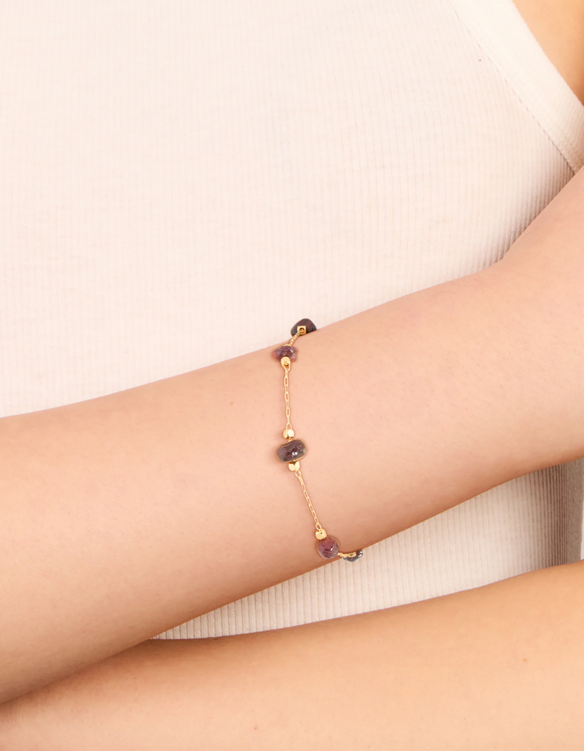 Gold Plated Multicoloured Medium Semi Precious Stone Chip Bracelet - Image 2