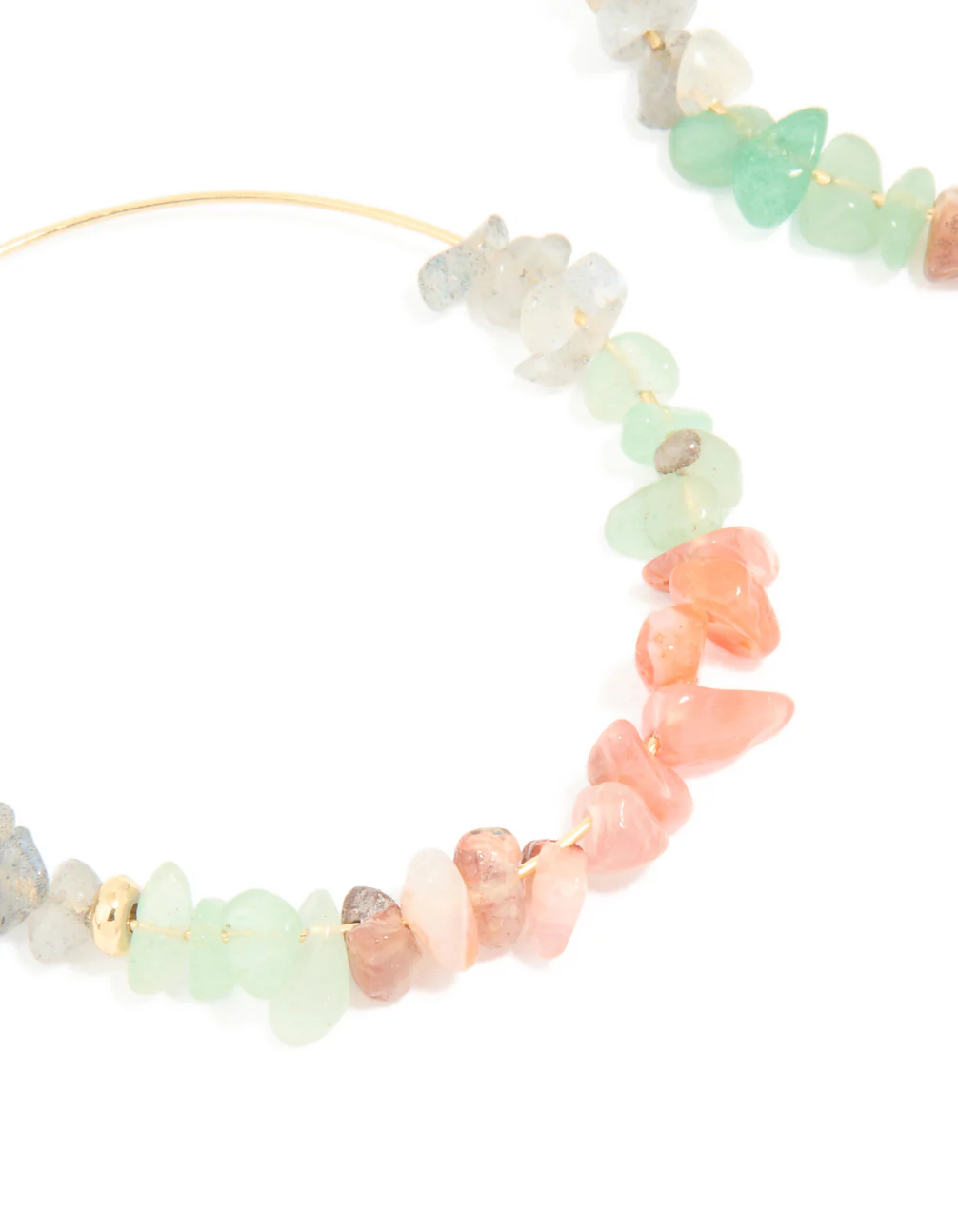 Gold Plated Multicoloured Semi Precious Stone Chip Hoop Earrings - Image 3