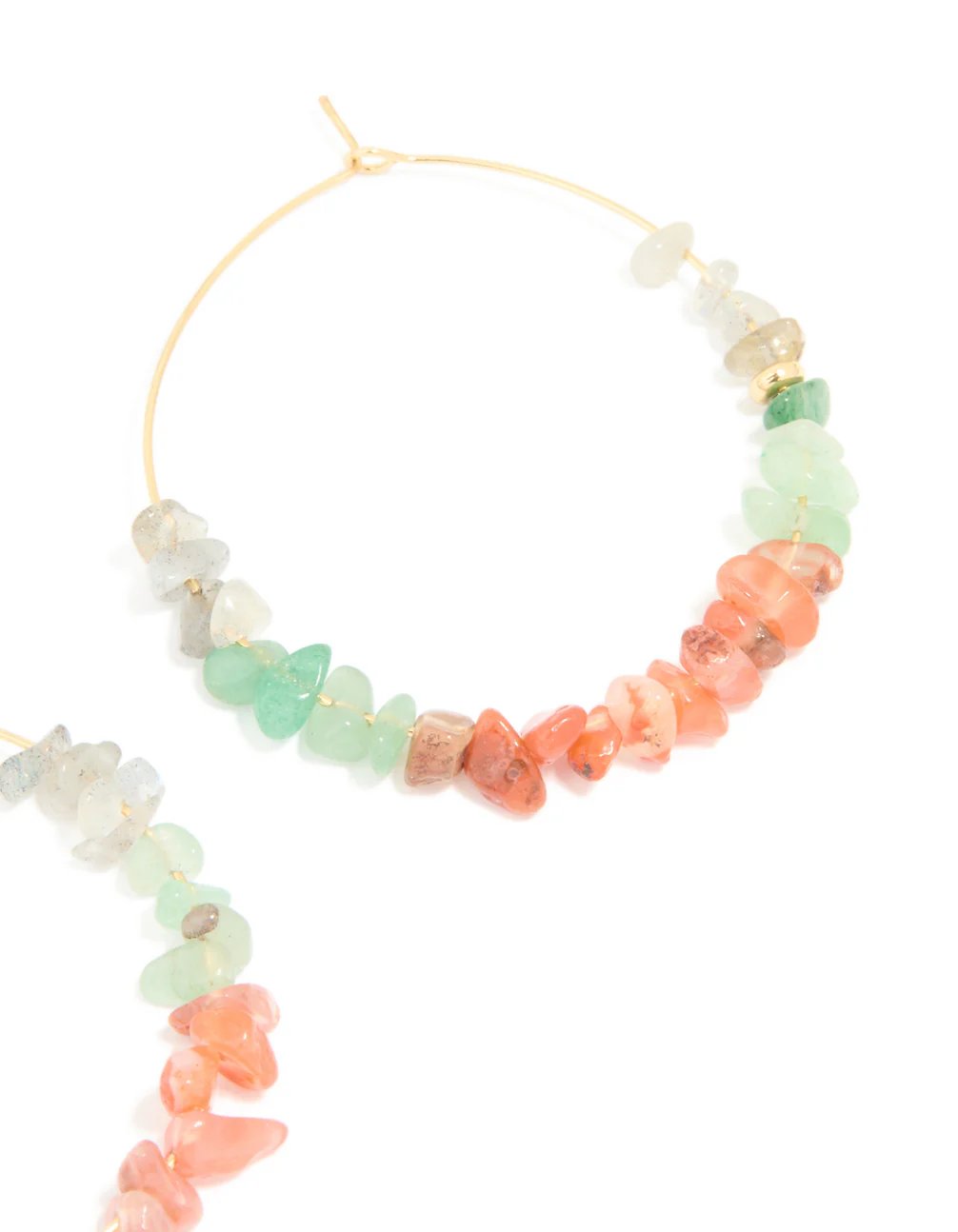 Gold Plated Multicoloured Semi Precious Stone Chip Hoop Earrings - Image 5