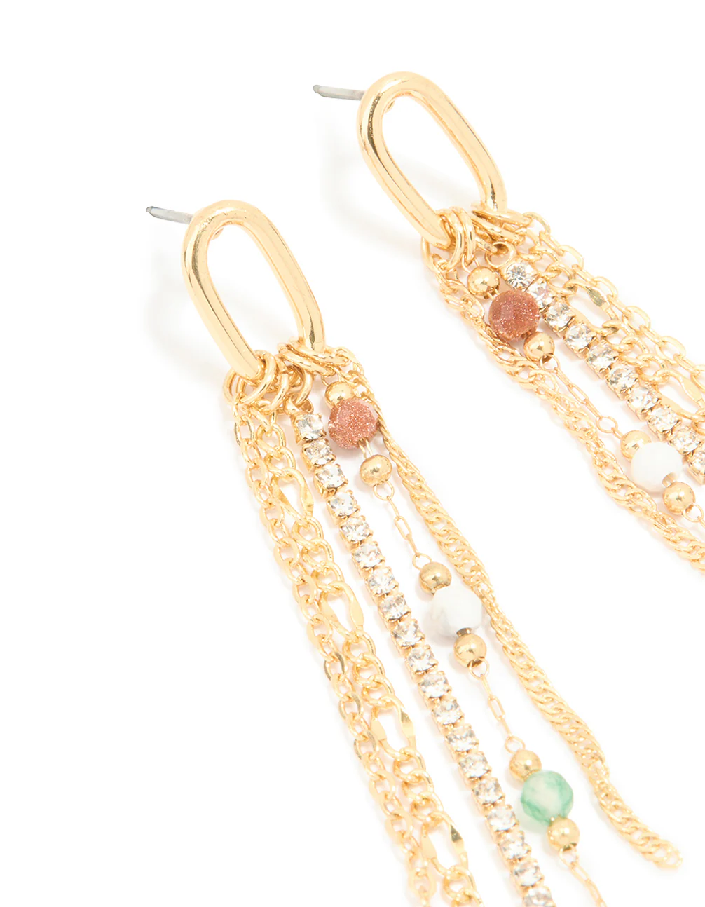 Gold Plated Multicoloured Semi Precious Stone Cup Chain Earrings - Image 3