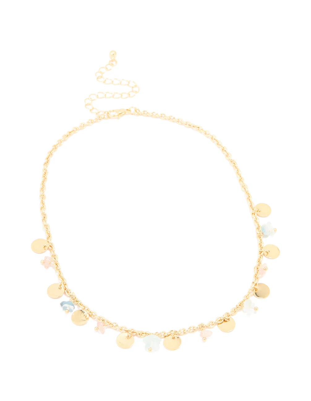 Gold Plated Multicoloured Semi Precious Stone Disc & Droplet Necklace - Image 4