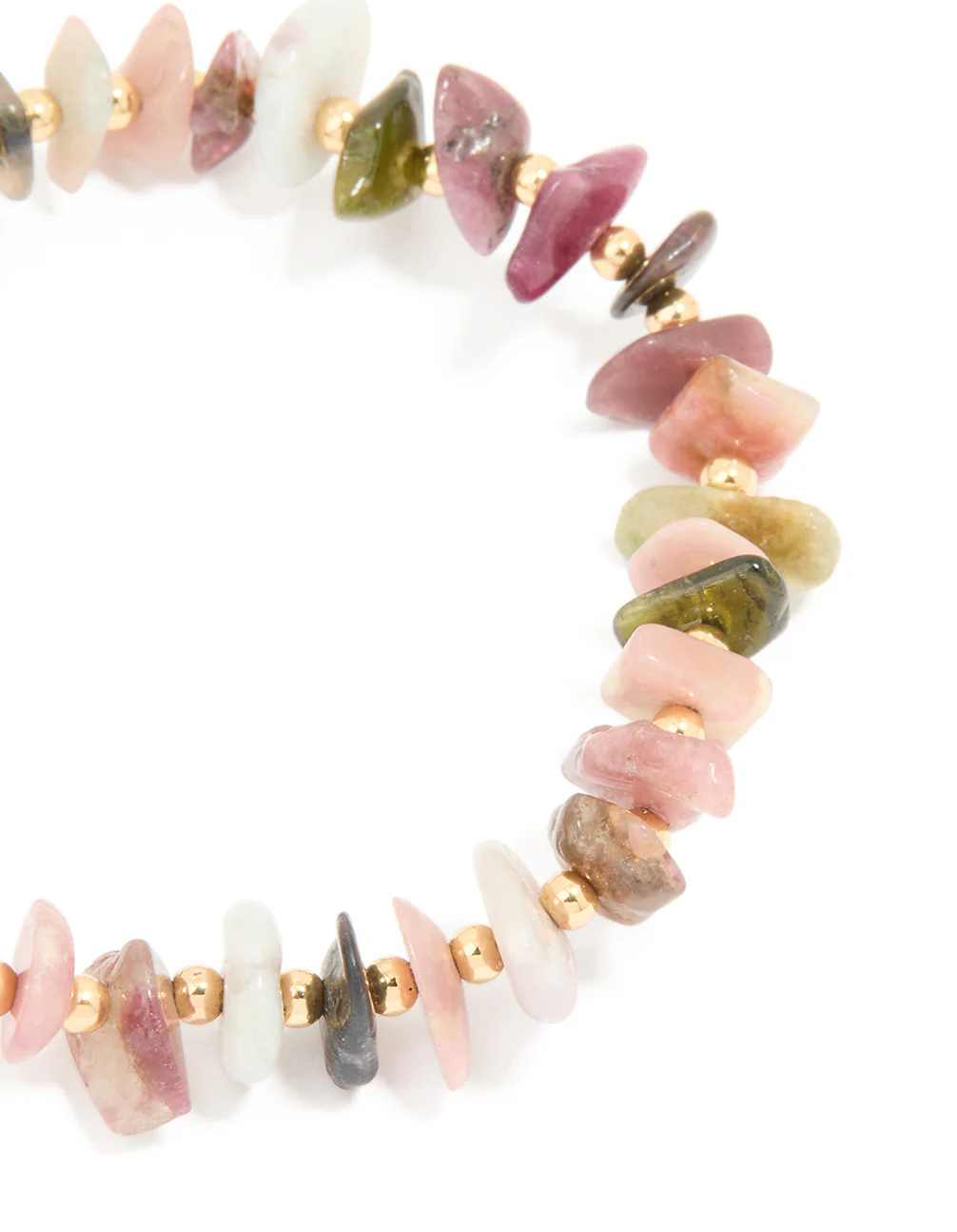 Gold Plated Multicoloured Semi Precious Stone Large Chip Stretch Bracelet - Image 3