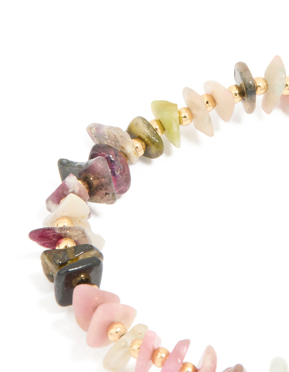 Gold Plated Multicoloured Semi Precious Stone Large Chip Stretch Bracelet - Image 5