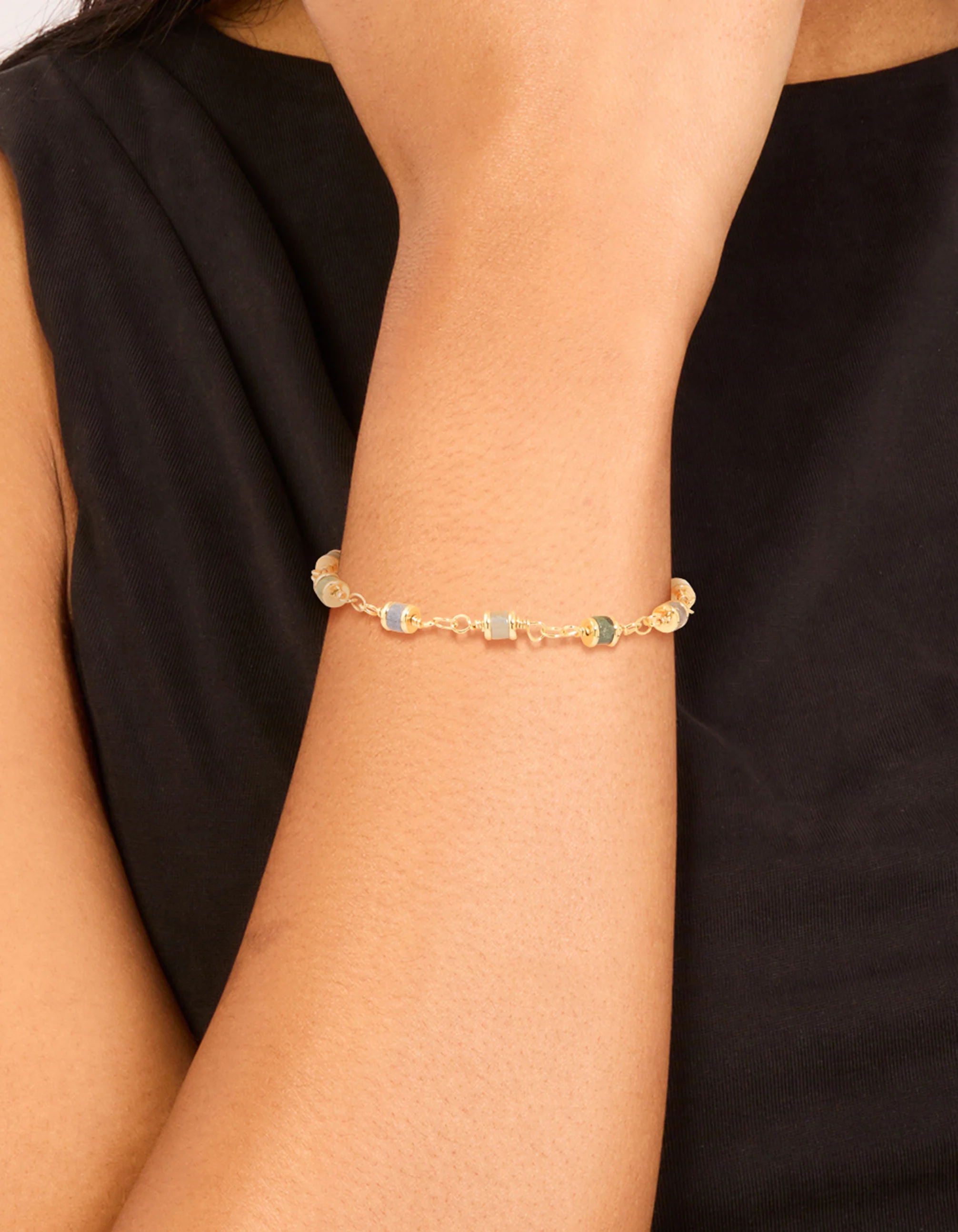 Gold Plated Multicoloured Semi Precious Stone Rondell Bracelet - Image 2
