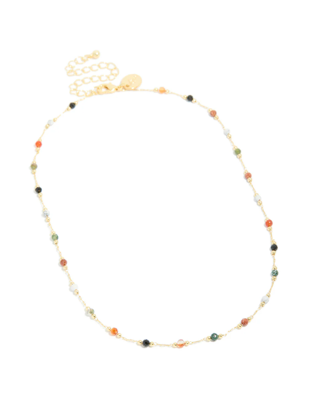 Gold Plated Multicoloured Semi Precious Stone Short Necklace - Image 2